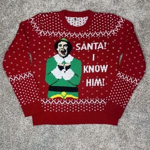 Elf Large 14 16 Santa I Know Him Sweater Red Will Ferrell Crewneck Ugly Festive